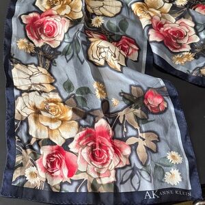 Anne Klein Rose Pattern silk Scarf - pink Gold, and navy